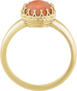 14K Gold Round Natural Pink Coral Crown Cabochon Ring - Yellow Gold - view 2