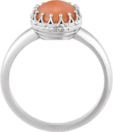 14K Gold Round Natural Pink Coral Crown Cabochon Ring - White Gold - view 2