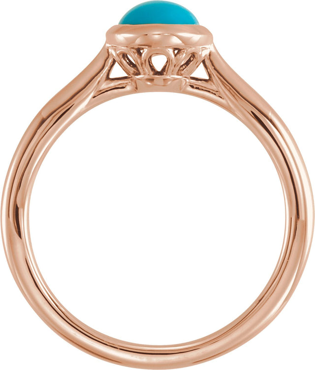 14K Gold Oval Natural Turquoise Bezel-Set Solitaire Ring - Rose Gold - view 2