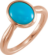 14K Gold Oval Natural Turquoise Bezel-Set Solitaire Ring - Rose Gold