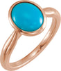 14K Gold Oval Natural Turquoise Bezel-Set Solitaire Ring - Rose Gold