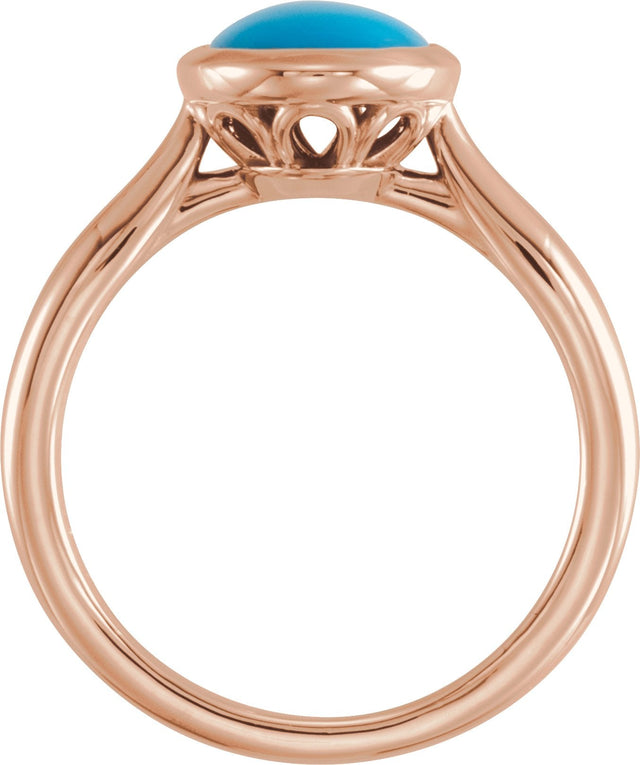 14K Gold Oval Natural Turquoise Bezel-Set Solitaire Ring - Rose Gold - view 2