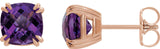 14K Gold Natural Amethyst Cushion Double Claw-Prong Stud Earrings - Rose Gold
