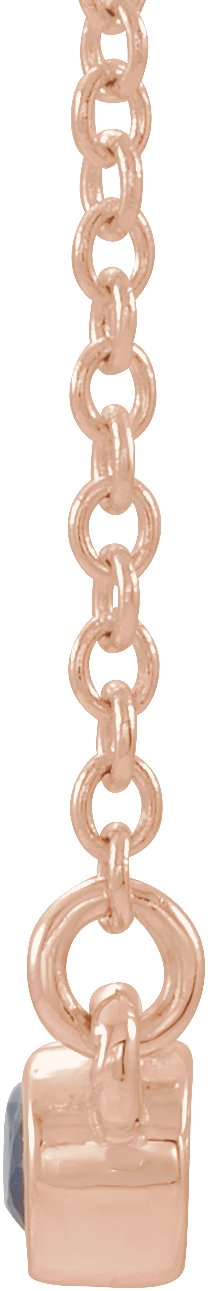 14K Gold Round Natural Blue Sapphire Bezel-Set Bar Necklace II - Rose Gold - view 5