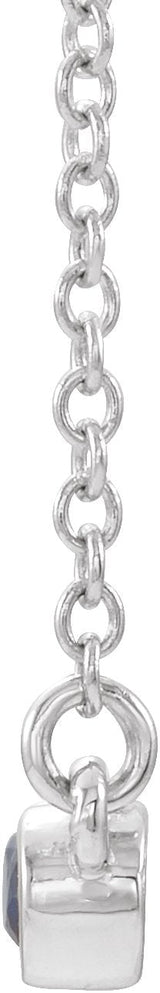 14K Gold Round Natural Blue Sapphire Bezel-Set Bar Necklace II - White Gold - view 4