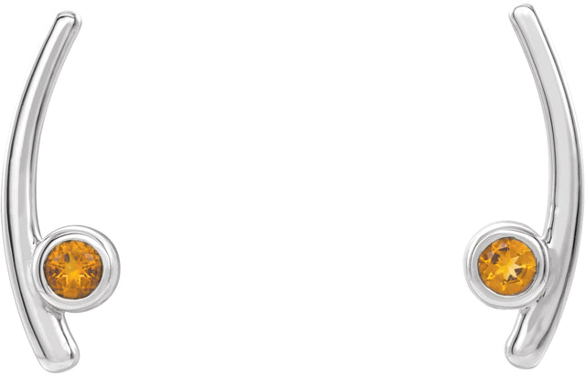 14K Gold Round Natural Citrine Bezel-Set Ear Climbers - White Gold - view 5