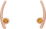 14K Gold Round Natural Citrine Bezel-Set Ear Climbers - Rose Gold - view 5