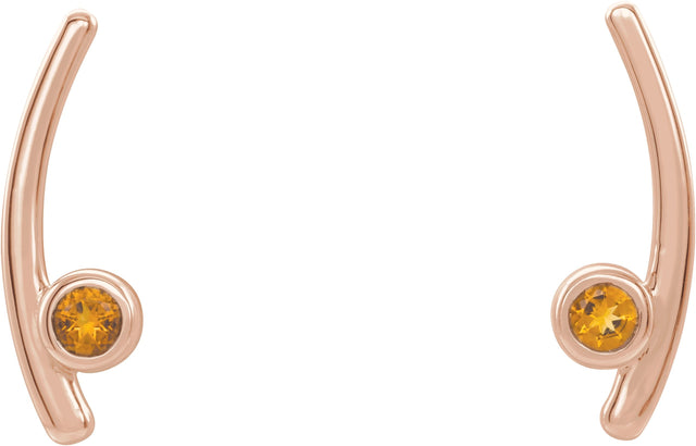 14K Gold Round Natural Citrine Bezel-Set Ear Climbers - Rose Gold - view 5