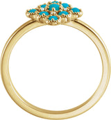 14K Gold Round Natural Turquoise & Natural Diamond Geometric Cluster Ring - Yellow Gold - view 2