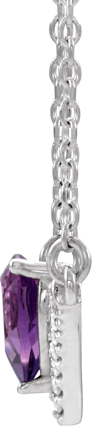 14K Gold Pear Natural Amethyst Accented V Necklace - White Gold - view 5