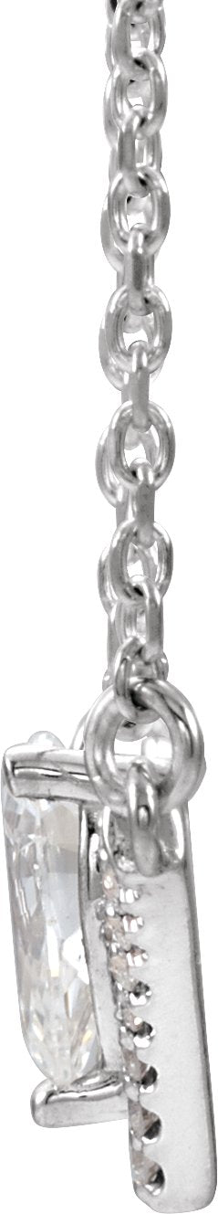 14K Gold Pear Natural White Sapphire Accented V Necklace - White Gold - view 5