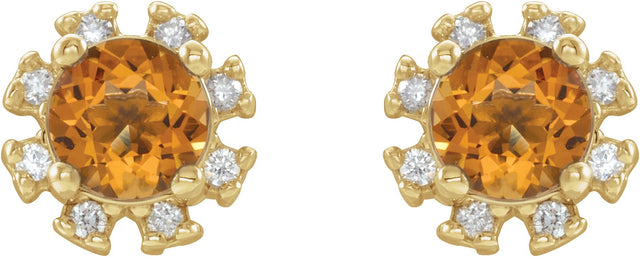 14K Gold Natural Citrine Round 4-Prong Halo-Style Earrings - Yellow Gold - view 4