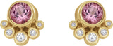 14K Gold Round Natural Pink Tourmaline Accented Bezel-Set Earrings - Yellow Gold - view 5