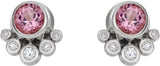 14K Gold Round Natural Pink Tourmaline Accented Bezel-Set Earrings - White Gold - view 5