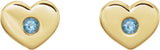 14K Gold Round Natural Aquamarine Heart Earrings - Yellow Gold - view 4