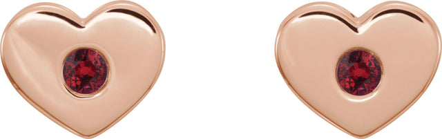 14K Gold Round Natural Ruby Heart Earrings - Rose Gold - view 4