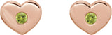 14K Gold Round Natural Peridot Heart Earrings - Rose Gold - view 4