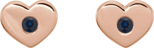 14K Gold Round Lab-Grown Blue Sapphire Heart Earrings - Rose Gold - view 4