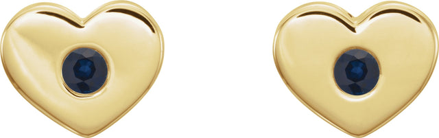 14K Gold Round Lab-Grown Blue Sapphire Heart Earrings - Yellow Gold - view 4