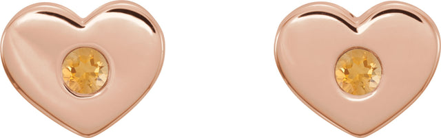 14K Gold Round Natural Citrine Heart Earrings - Rose Gold - view 4