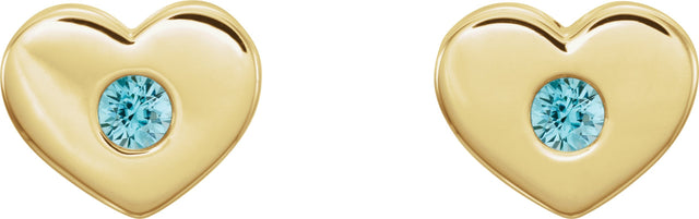 14K Gold Round Natural Blue Zircon Heart Earrings - Yellow Gold - view 4