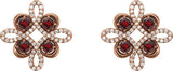 14K Gold Round Natural Mozambique Garnet Clover Earrings - Rose Gold - view 4