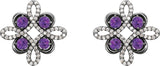 14K Gold Round Natural Alexandrite Clover Earrings - White Gold - view 4