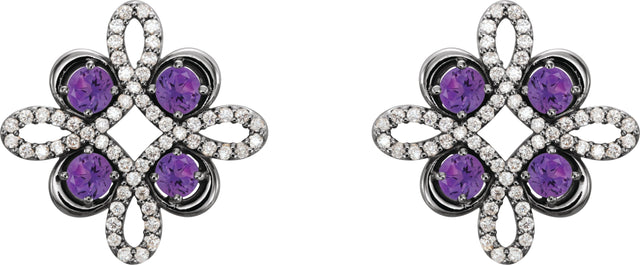 14K Gold Round Natural Alexandrite Clover Earrings - White Gold - view 4