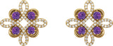 14K Gold Round Natural Amethyst Clover Earrings - Yellow Gold - view 4