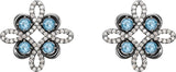 Platinum Round Natural Aquamarine Clover Earrings - view 4