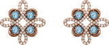 14K Gold Round Natural Aquamarine Clover Earrings - Rose Gold - view 4