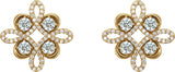 14K Gold Round Natural Diamond Clover Earrings – 2.5mm Stones - Yellow Gold - view 4