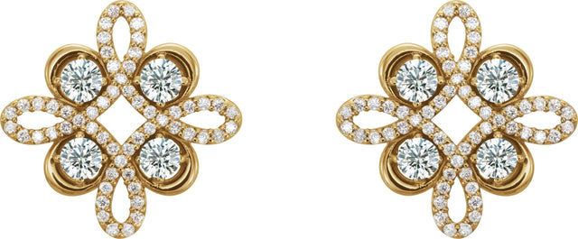 14K Gold Round Natural Diamond Clover Earrings – 2.5mm Stones - Yellow Gold - view 4