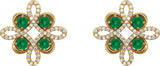 14K Gold Round Natural Emerald Clover Earrings - Yellow Gold - view 4