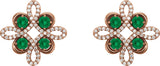 14K Gold Round Natural Emerald Clover Earrings - Rose Gold - view 4
