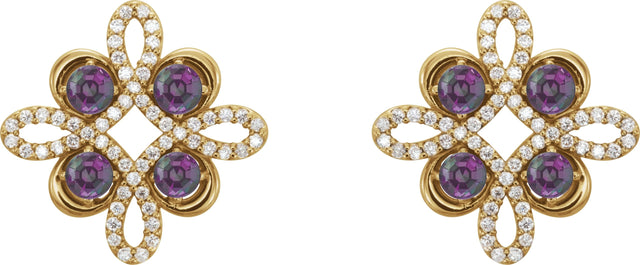 14K Gold Round Natural Alexandrite Clover Earrings - Yellow Gold - view 4