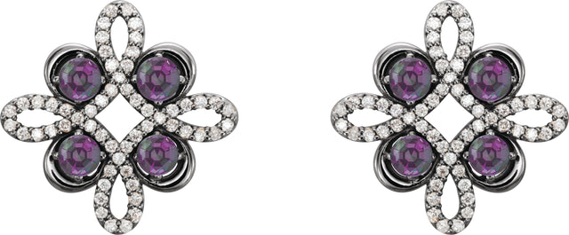 Platinum Round Natural Alexandrite Clover Earrings - view 4