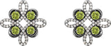 14K Gold Round Natural Peridot Clover Earrings - White Gold - view 4