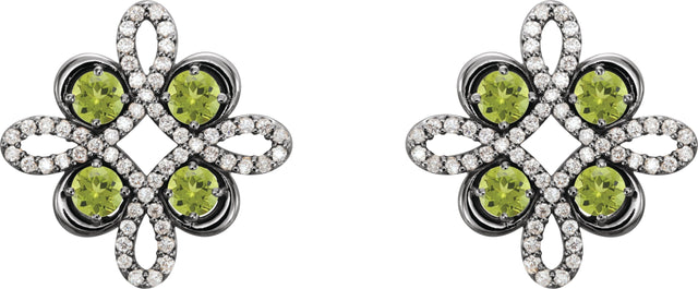 14K Gold Round Natural Peridot Clover Earrings - White Gold - view 4