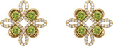 14K Gold Round Natural Peridot Clover Earrings - Yellow Gold - view 4