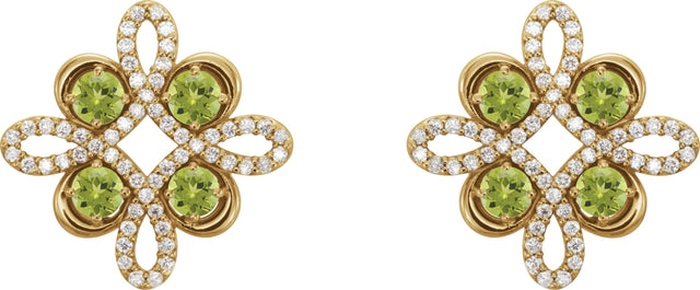 14K Gold Round Natural Peridot Clover Earrings - Yellow Gold - view 4