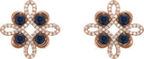 14K Gold Round Natural Blue Sapphire Clover Earrings - Rose Gold - view 4