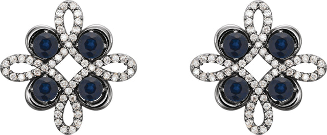 14K Gold Round Natural Blue Sapphire Clover Earrings - White Gold - view 4