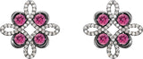 14K Gold Round Natural Pink Tourmaline Clover Earrings - White Gold - view 4