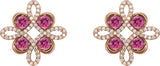 14K Gold Round Natural Pink Tourmaline Clover Earrings - Rose Gold - view 4