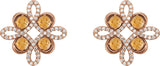 14K Gold Round Natural Citrine Clover Earrings - Rose Gold - view 4