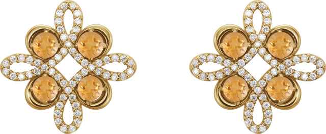 14K Gold Round Natural Citrine Clover Earrings - Yellow Gold - view 4
