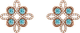 14K Gold Round Natural Blue Zircon Clover Earrings - Rose Gold - view 4