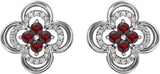 14K Gold Round Natural Mozambique Garnet Clover Earrings – 2.5mm Stones - White Gold - view 4