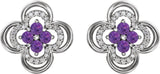 14K Gold Round Natural Amethyst Clover Earrings – 2.5mm Stones - White Gold - view 4